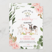 Greenery Boerderij Birthday Invitation with Flower Kaart (Voorkant / Achterkant)