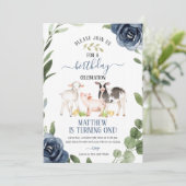 Greenery Boerderij Birthday Invitation with Flower Kaart (Staand voorkant)