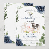 Greenery Boerderij Birthday Invitation with Flower Kaart (Voorkant / Achterkant)