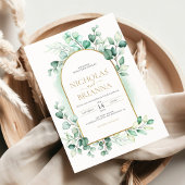 Greenery Boho Arch Eucalyptus Green Gold Wedding Kaart