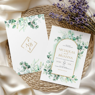 Greenery Boho Arch Eucalyptus Green Gold Wedding Kaart