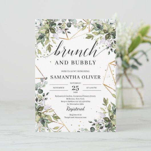 Greenery boho eucalyptus bladeren brunch en bubbly kaart (Staand voorkant)