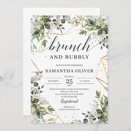 Greenery boho eucalyptus bladeren brunch en bubbly kaart (Voorkant / Achterkant)
