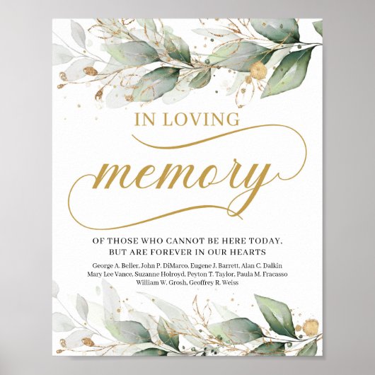 Greenery boho eucalyptus in loving memory sign poster (Voorkant)