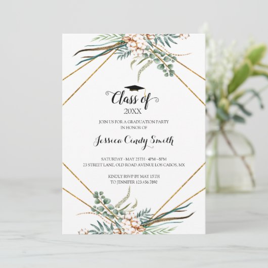 Greenery Boho Eucalyptus Leaves Foto Afstuderen Kaart (Staand voorkant)