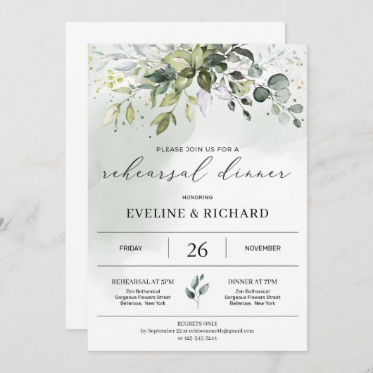 Greenery boho foliage eucalyptus repetitie diner kaart (Voorkant / Achterkant)