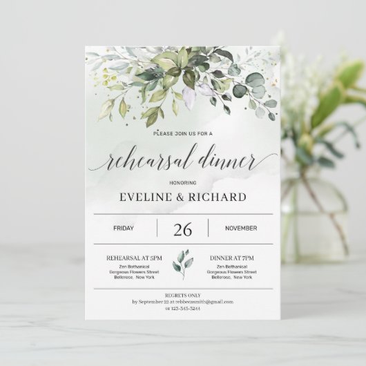 Greenery boho foliage eucalyptus repetitie diner  kaart (Staand voorkant)