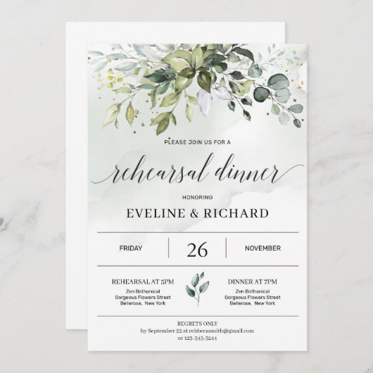 Greenery boho foliage eucalyptus repetitie diner  kaart (Voorkant / Achterkant)