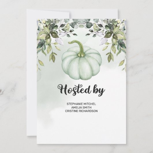 Greenery boho gebladerte kleine pompoen baby showe kaart (Achterkant)