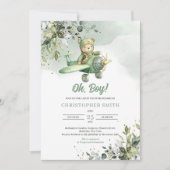 Greenery boho genderneutrale teddybeer vliegenier kaart (Voorkant)