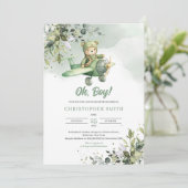 Greenery boho genderneutrale teddybeer vliegenier kaart (Staand voorkant)
