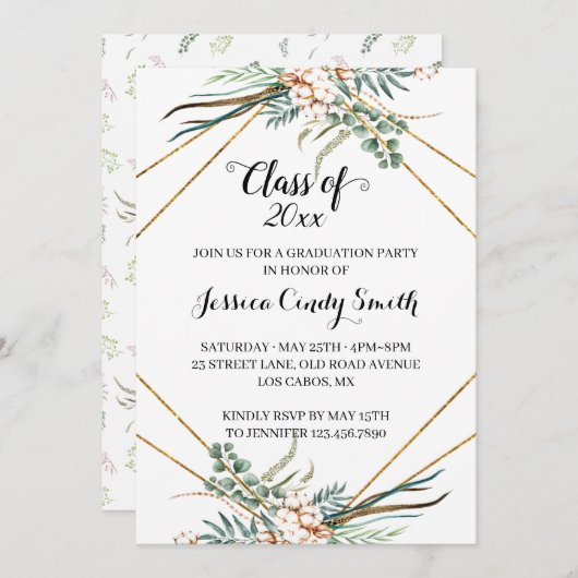 Greenery Boho Geometric Class of 2019 Afstuderen Kaart (Voorkant / Achterkant)