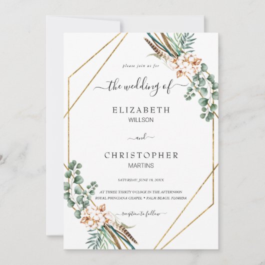 Greenery Boho Geometric Lijst QR Code RSVP Weddens Kaart (Voorkant)