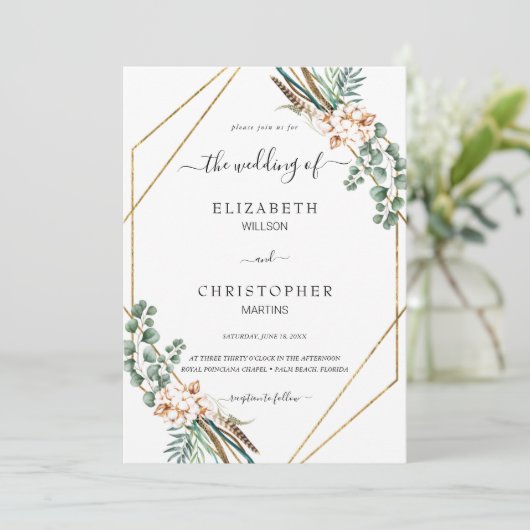 Greenery Boho Geometric Lijst QR Code RSVP Weddens Kaart (Staand voorkant)