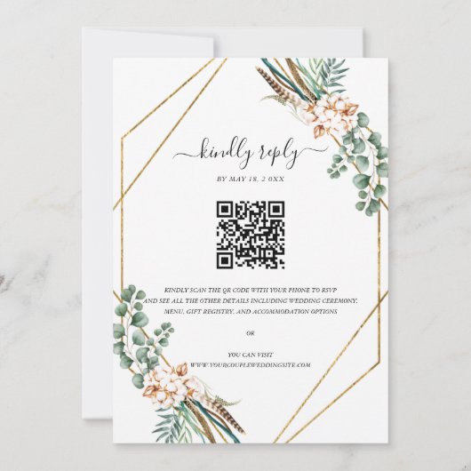 Greenery Boho Geometric Lijst QR Code RSVP Weddens Kaart (Achterkant)