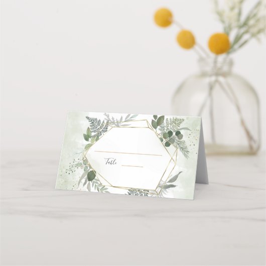 Greenery boho gold geometric watercolour wedding plaatskaartje (Voorkant)