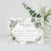 Greenery boho gold geometric watercolour wedding  RSVP kaartje (Staand voorkant)