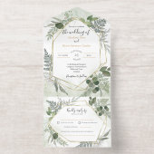 Greenery boho gold watercolour geometric wedding all in one uitnodiging (Binnenkant)