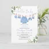 Greenery Boho Kleding Jongen Baby shower Kaart (Staand voorkant)