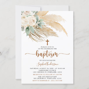 Greenery Boho Pampas Grass Doopuitnodiging Kaart