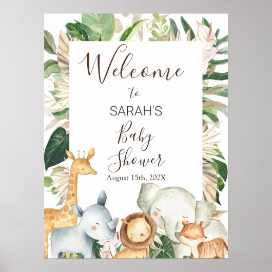 Greenery Boho Safari Baby shower Welkomstteken Poster (Voorkant)