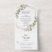 Greenery Boho Sage en Gold Geometric Wedding All In One Uitnodiging (Binnen)