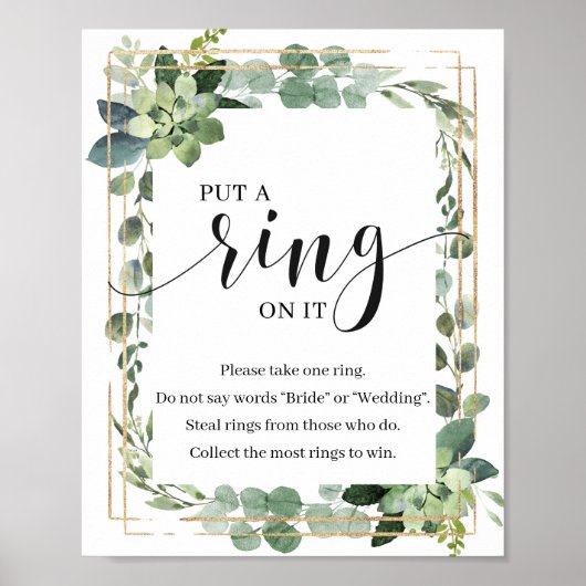 Greenery boho Succulent Zet een ring op het spelbo Poster (Voorkant)