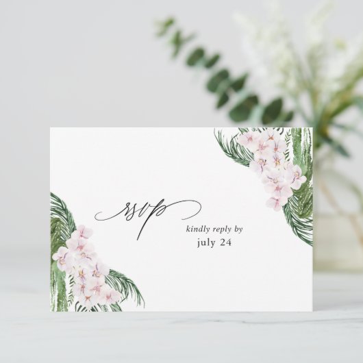 Greenery Boho Tropical Floral w Meal RSVP Card (Staand voorkant)
