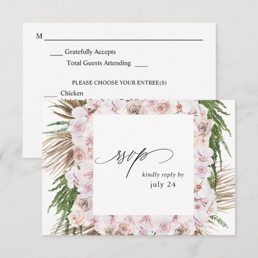 Greenery Boho Tropical Floral w Meal RSVP Card 2 (Voorkant / Achterkant)