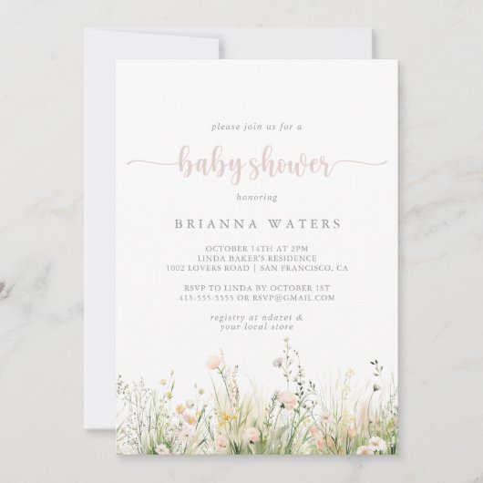 Greenery Boho Wildflower Baby shower Uitnodiging (Voorkant)