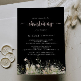 Greenery Boho Wildflower Black Christening Kaart