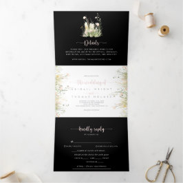 Greenery Boho Wildflower Black De bruiloft van Drieluik Uitnodiging