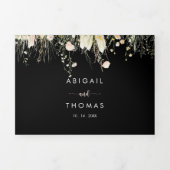 Greenery Boho Wildflower Black De bruiloft van Drieluik Uitnodiging (Cover)