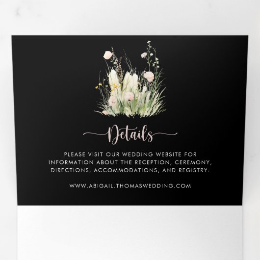 Greenery Boho Wildflower Black De bruiloft van Drieluik Uitnodiging (Binnenzijde eerst)