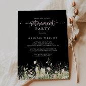 Greenery Boho Wildflower Black Retirement Party Kaart