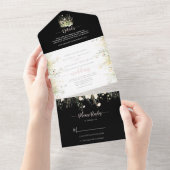 Greenery Boho Wildflower Black Wedding All In One Uitnodiging (Afscheurbaar)