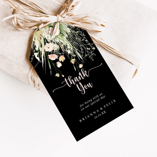 Greenery Boho Wildflower Black Wedding Bedankt Cadeaulabel