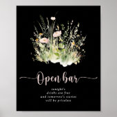 Greenery Boho Wildflower Black Wedding Open Bar Poster (Voorkant)