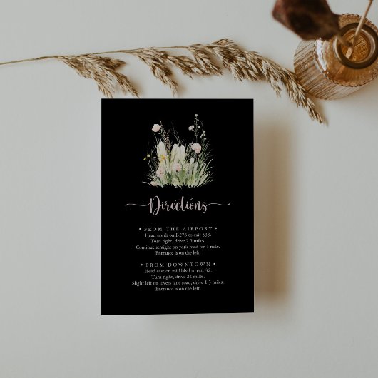 Greenery Boho Wildflower Black Wedding Routebeschr Informatiekaartje