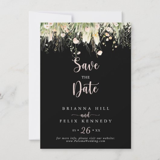 Greenery Boho Wildflower Black Wedding Save The Date (Voorkant)