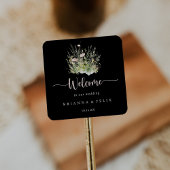 Greenery Boho Wildflower Black Wedding Welkom Vierkante Sticker