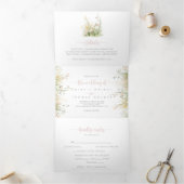 Greenery Boho Wildflower De bruiloft van Drieluik Uitnodiging (Binnen)