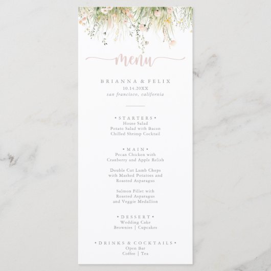 Greenery Boho Wildflower Dinner Menu (Voorkant)