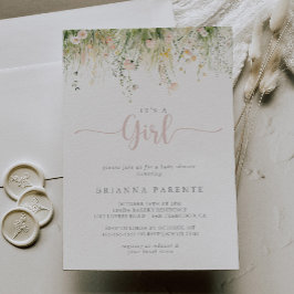 Greenery Boho Wildflower Het is een meisje Baby sh Kaart