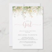 Greenery Boho Wildflower Het is een meisje Baby sh Kaart (Voorkant)