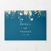 Greenery Boho Wildflower Marine Blauw De bruiloft  Drieluik Uitnodiging (Cover)