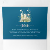 Greenery Boho Wildflower Marine Blauw De bruiloft  Drieluik Uitnodiging (Binnenzijde eerst)