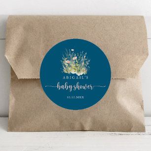 Greenery Boho Wildflower Navy Baby shower Favoriet Ronde Sticker