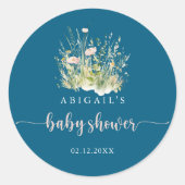 Greenery Boho Wildflower Navy Baby shower Favoriet Ronde Sticker (Voorkant)