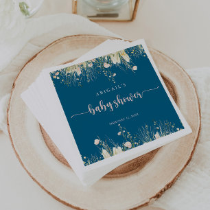 Greenery Boho Wildflower Navy Baby shower servette Servet